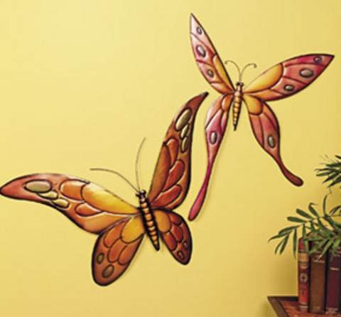 1970s Retro Giant Metal Butterflies Set of 2 Wall Art Decor