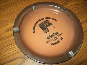 PORCELAIN ENAMELED "SUBURBAN RANGE KUPPERS INC" VINTAGE ADVERTISING ASHTRAY