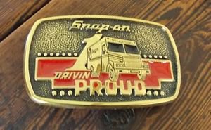 VINTAGE 1989 SNAP-ON TOOLS DRIVIN PROUD SOLID BRASS BELT BUCKLE BTS USA SSX1313