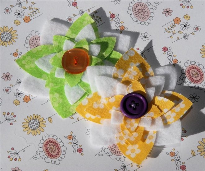 Fabric and Felt Flowers - Set of 2