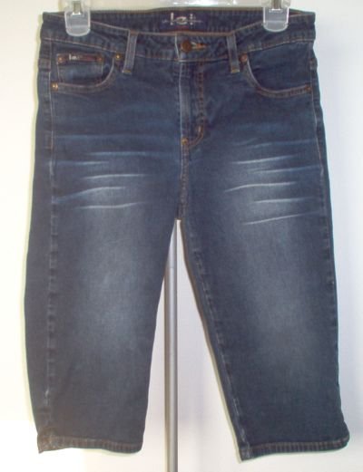LEI L.E.I. sz 7 capri whisker wash jean shorts stretch
