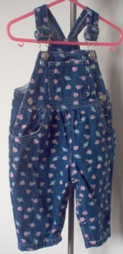 dark wash overalls with cute flowers and hearts design size 12 months
