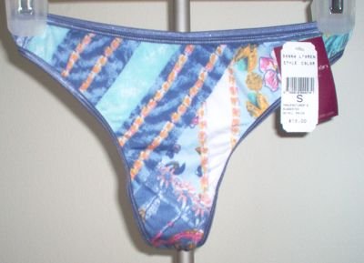 brand new DONNA L'OREN blue multi thong panties size small NWT
