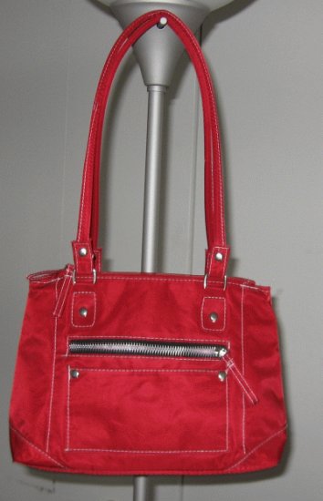 red canvas handbag bag purse multi pocket in great condition