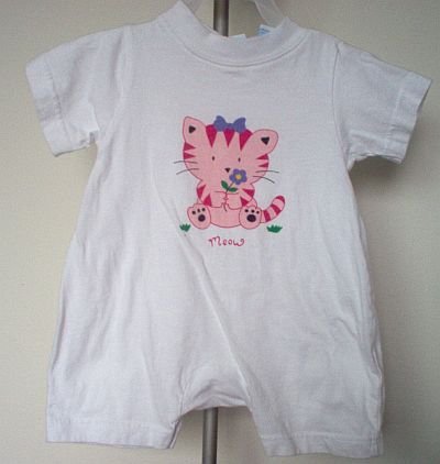 Miniwear white romper cat size 3-6 months in excellent condition