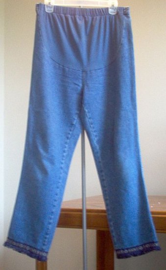 In Due Time Maternity panel jeans hand-decorated cuff size 10 in excellent condition