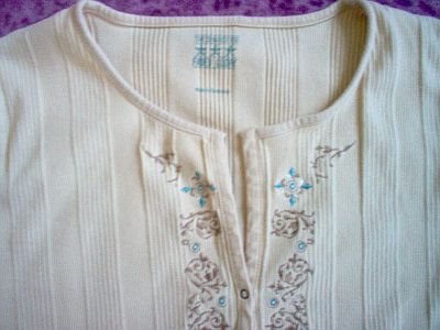 Faded Glory cream ribbed stretch decorated tagless shirt size large extra large
