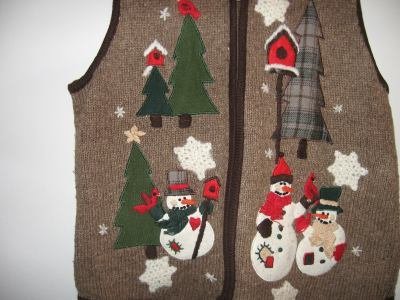 Victoria Jones brown country snowmen snowflake vest size large