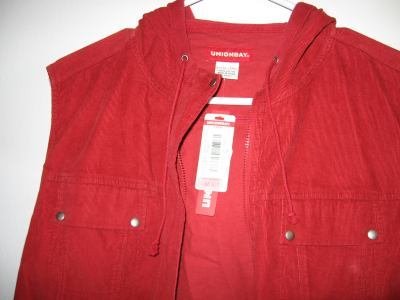 brand new Union Bay sleeveless cord style hoodie XL NWT