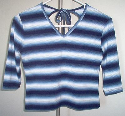 MKM designs blue striped tie shirt 3/4 sleeve size large medium