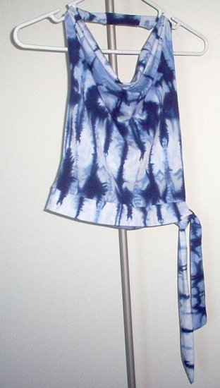 Rave blue funky halter top faux tie waist XS club hot excellent condition