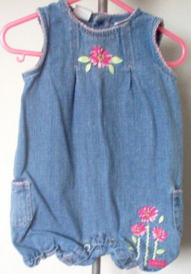 Cherokee 6 months denim flower romper jean onepiece excellent condition