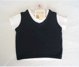 0-3 month white shirt and navy blue sweater vest
