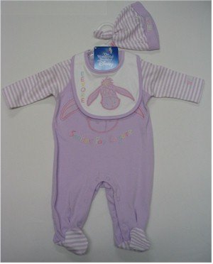 0-3 month lavender Eeyore sleeper with bib and hat
