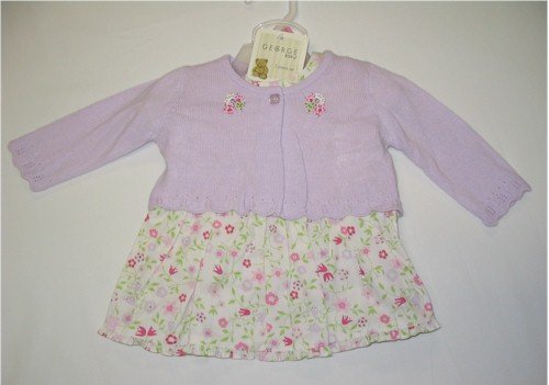 6-9 month off-white floral dress and panty with lavender sweater