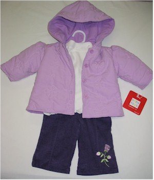 6-9 month purple coat, off white turtleneck with puple corduroy pants