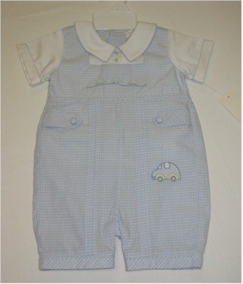 6 month blue and white one piece jumper with cars