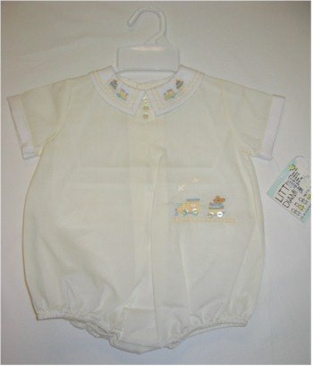 9 month yellow one piece with bears on train