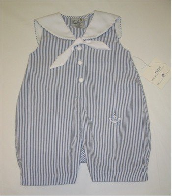 9 month blue and white striped sailor one piece jumper