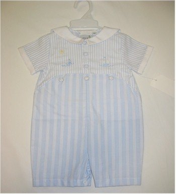 9 month blue and white striped boat one piece jumper