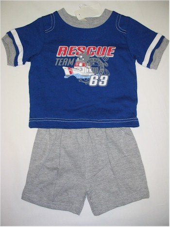 12 month blue shirt and gray shorts set