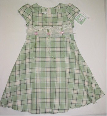 size 5 mint green plaid dress with lacing and pink flower accents