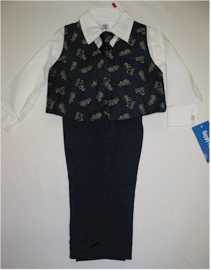24 month boys navy blue suit with dump trucks
