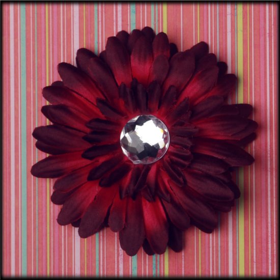 Burgundy Rhinestone Gerbera Daisy Clip