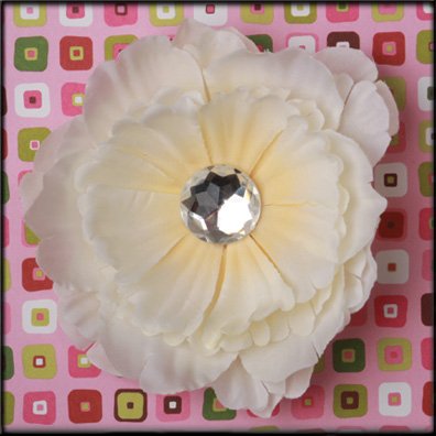 Ivory Rhinestone Center Peony Flower Clip