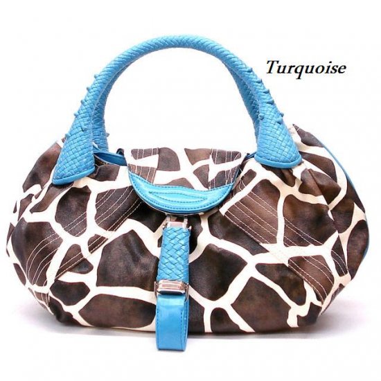 Giraffe Print Women's Spy Handbag Purse, Turquoise (122-67)