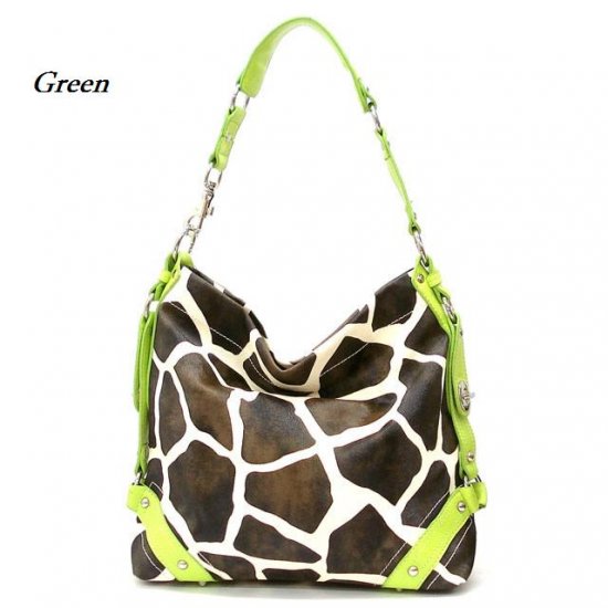 Giraffe Print Women's Carly Handbag Purse, Green (122-5028)