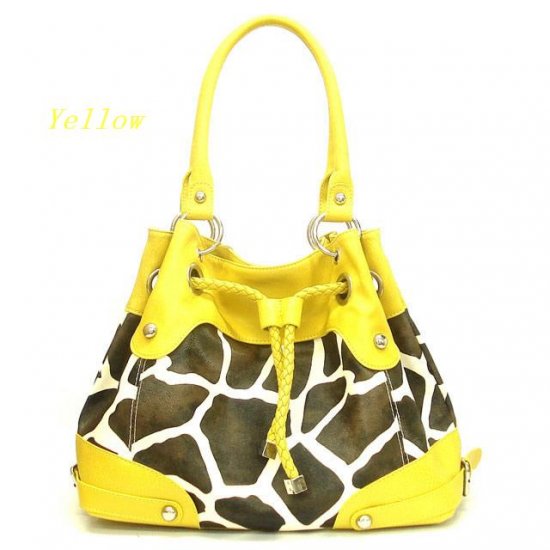 Giraffe Print Drawstring Handbag Purse, Yellow (122-2930)