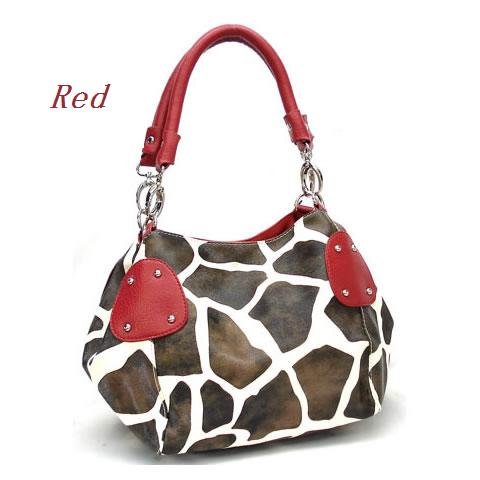 Giraffe Print Women's Handbag Purse, Red (122-2018)