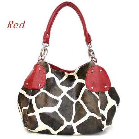 Giraffe Print Women's Handbag Purse, Red (122-2017)