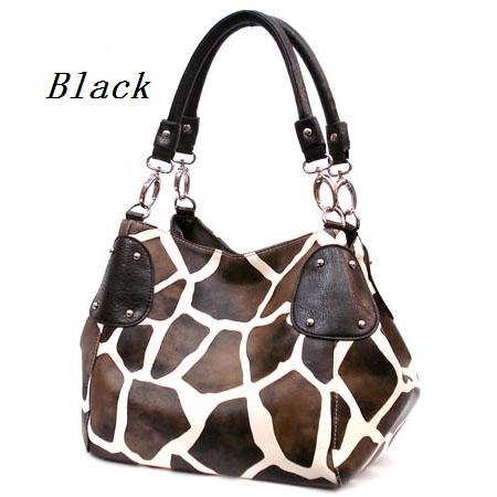 Giraffe Print Women's Handbag Purse, Black (122-2017)