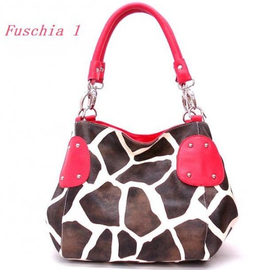 Giraffe Print Women's Handbag Purse, Fuschia (122-2017)