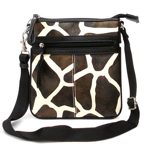 Giraffe Print Messsenger Style Handbag Purse, Black (122-1891)