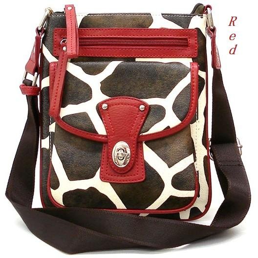Giraffe Print Messsenger Style Handbag Purse, Red (122-1167)