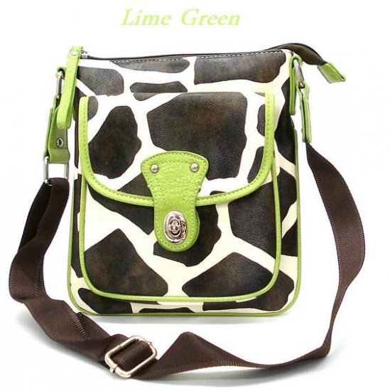 Giraffe Print Messsenger Style Handbag Purse, Green (122-1166)