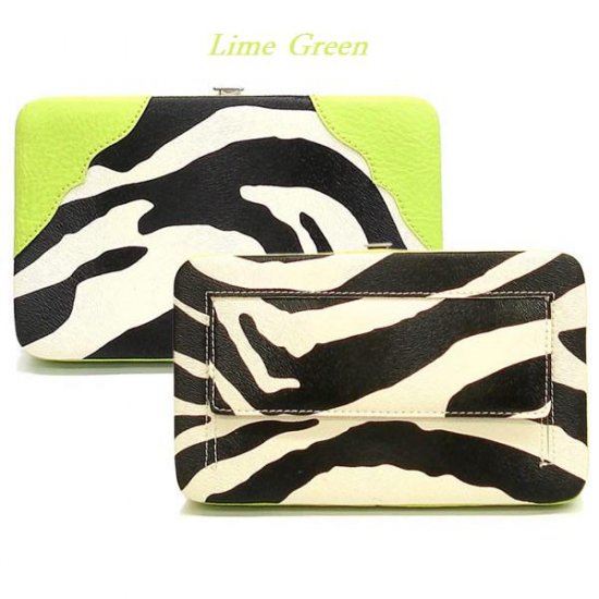 Zebra Print Women's Frame Wallet, Green (120AW135)