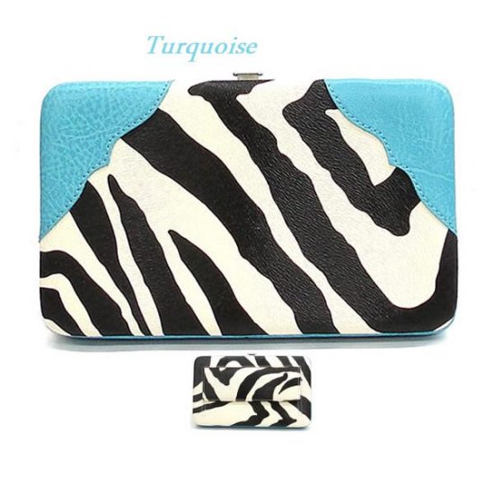 Zebra Print Women's Frame Wallet, Turquoise (120AW135)