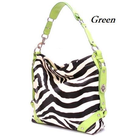 Zebra Print Women's Carly Handbag Purse, Green (120-5028)