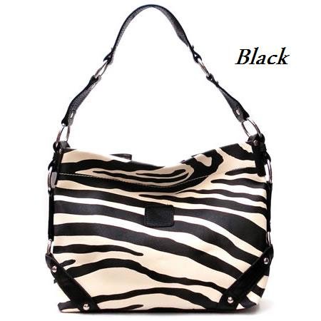 Zebra Print Women's Carly Handbag Purse, Black (120-5028)