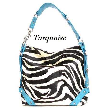 Zebra Print Women's Carly Handbag Purse, Turquoise (120-5028)
