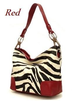 Zebra Print Fish Hook Handbag Purse, Red (120-3180)