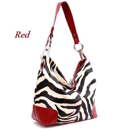 Zebra Print Fish Hook Handbag Purse, Red (120-3179)