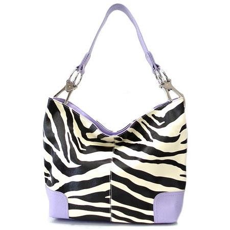 Zebra Print Fish Hook Handbag Purse, Purple(120-3179)