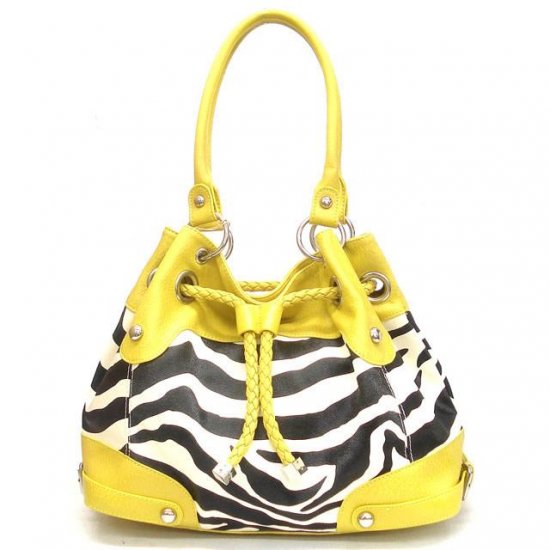 Zebra Print Drawstring Handbag Purse, Yellow (120-2930)