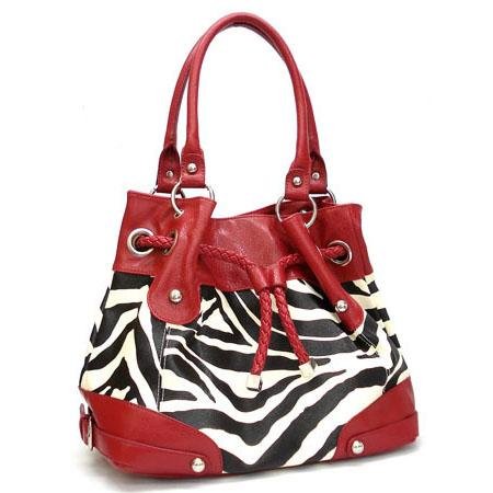 Zebra Print Drawstring Handbag Purse, Red (120-2930)