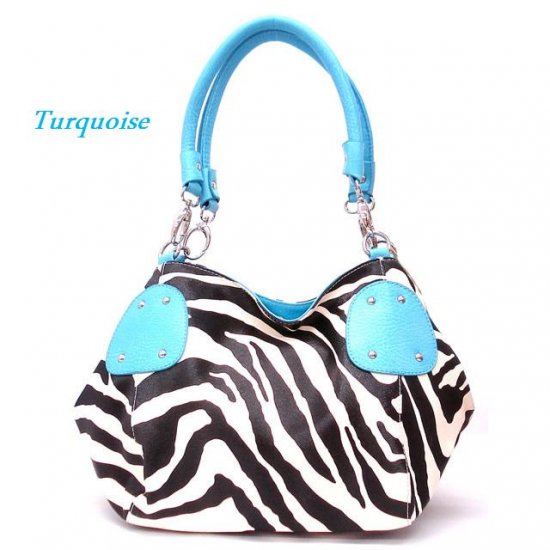 Zebra Print Women's Handbag Purse, Turquoise (120-2017)